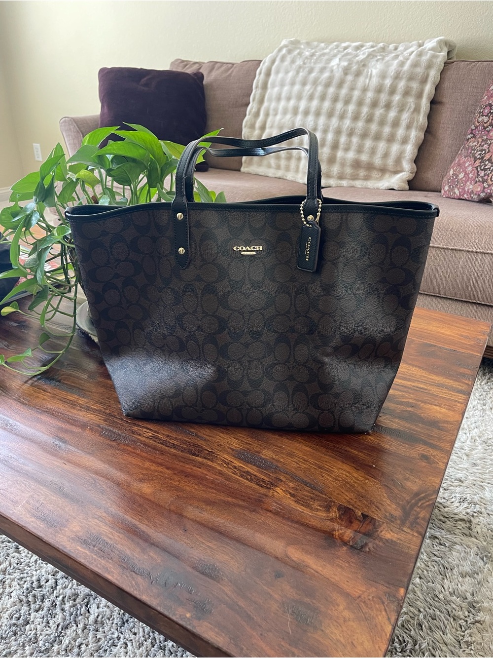 Coach Brown Signature Canvas Tote Bag